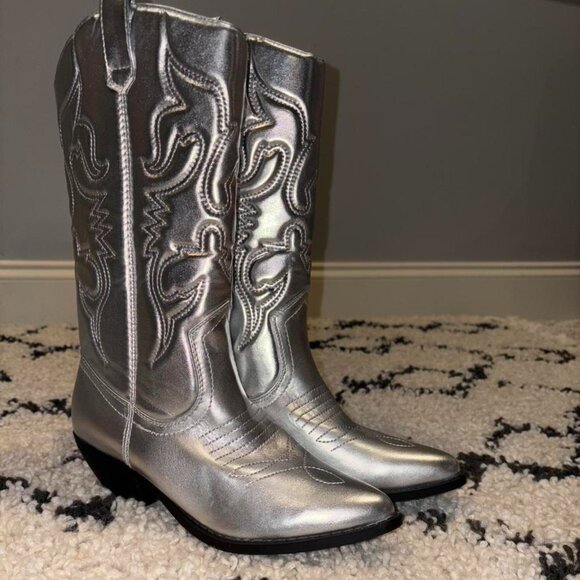 Shoes - Triple Threads Silver Metallic Cowboy Boots